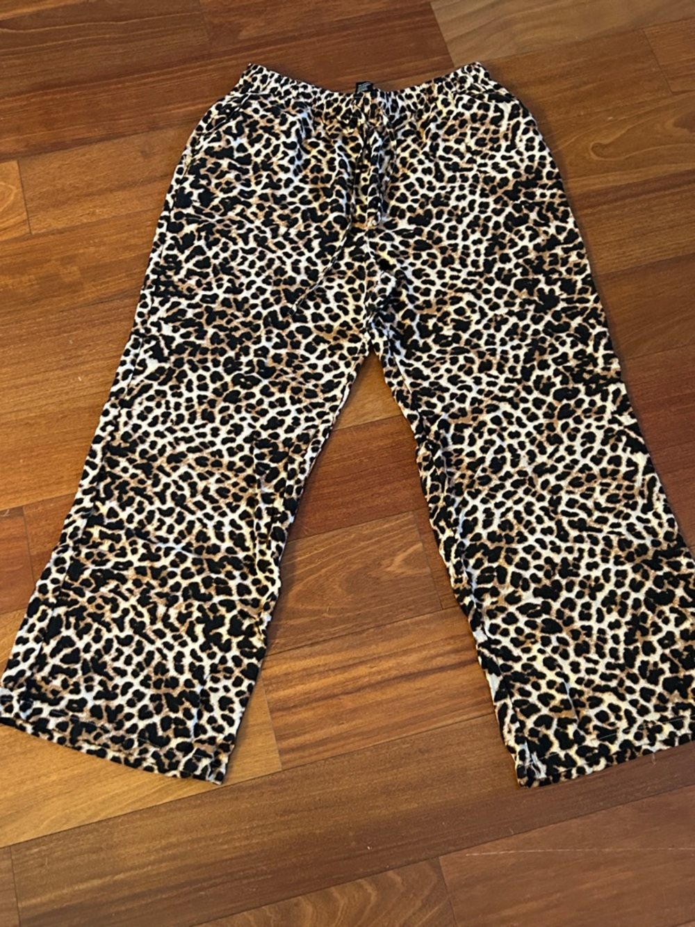 Leopard Linen Blend Wide Leg Pants Size L